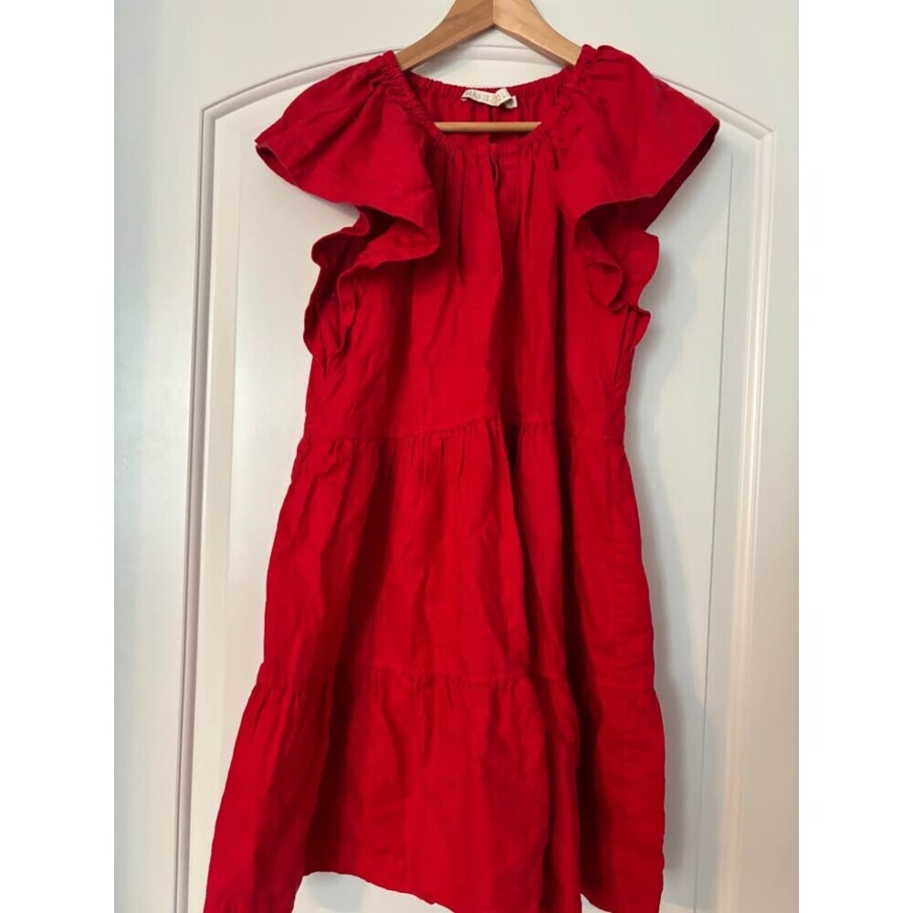 Marie Oliver SMALL Kara Tiered Linen Flutter Sleeve Mini Dress - Red